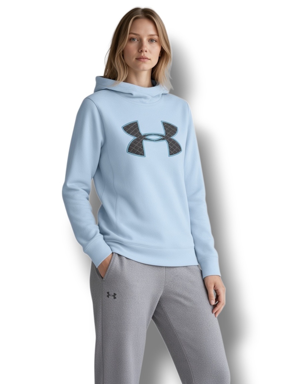 Under Armour Women’s Cowl Neck Fleece Big Logo Coldgear Hoodie Light Blue L
